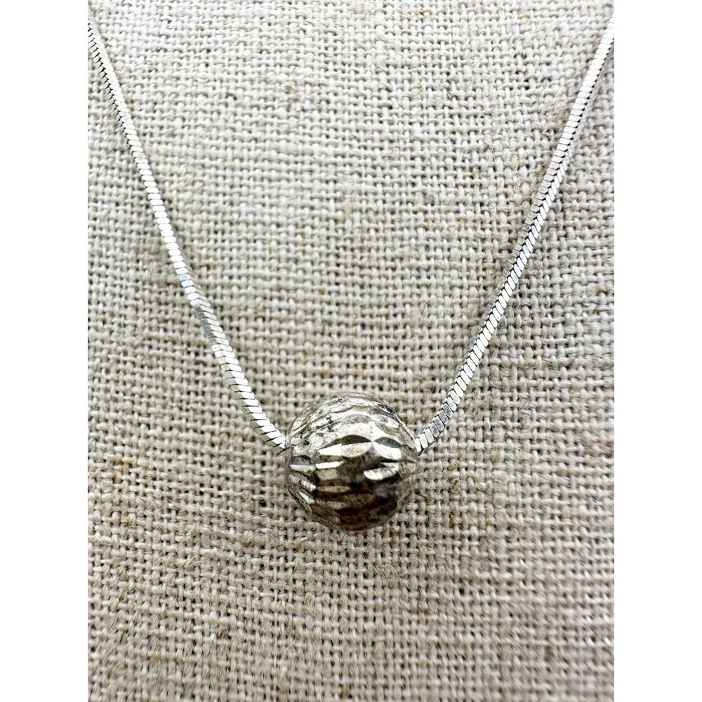 Sterling Silvet 925 Textured Ball Pendant Necklace 18”